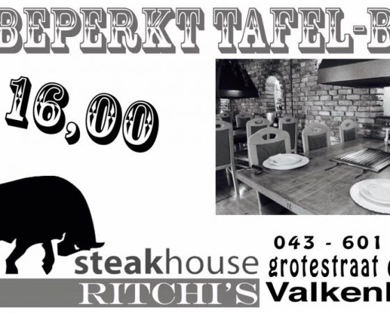 2 UUR ONBEPERKT TAFEL BBQ Barbecue Grill Restaurant Ritchi's Steakhouse